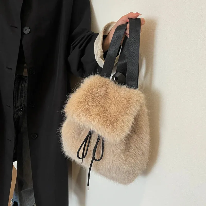Soft Faux Fur Small Solid Color Backpack