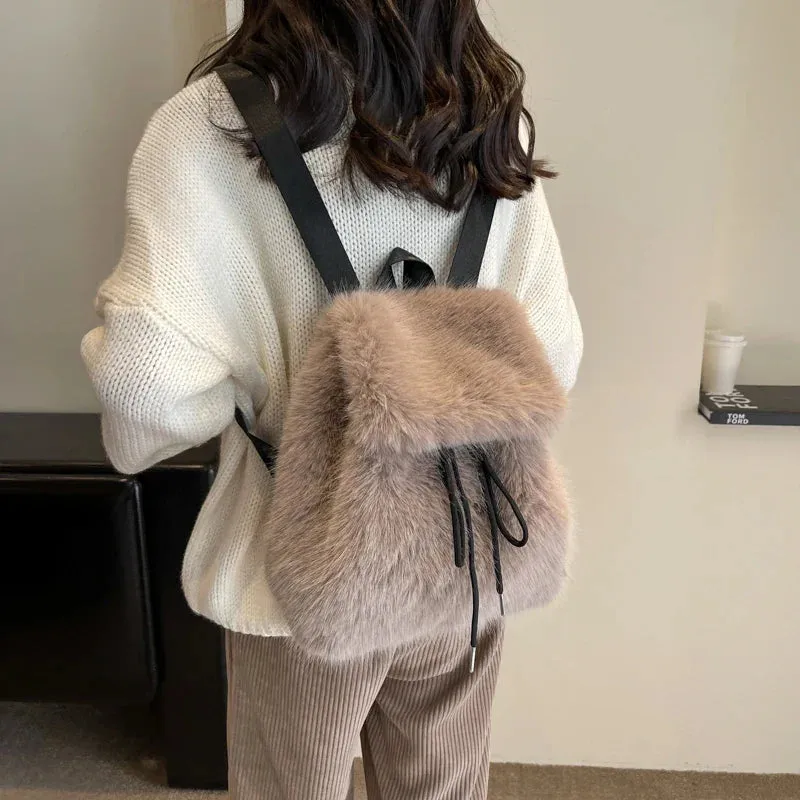 Soft Faux Fur Small Solid Color Backpack