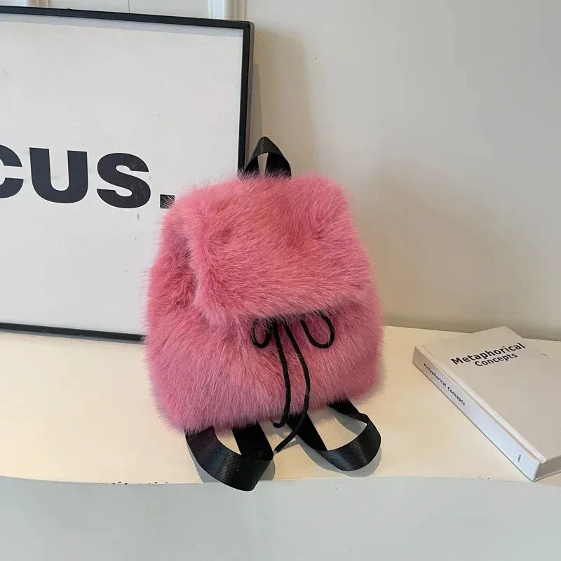 Soft Faux Fur Small Solid Color Backpack