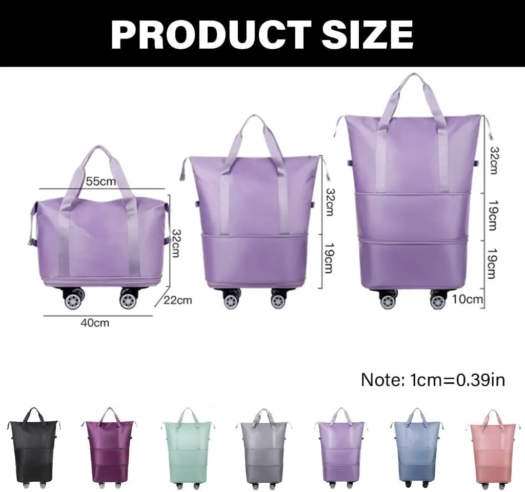 Solid Color Wheeled Rolling Sport Bag Extendable Foldable Travel Luggage Bag with Large Capacity Storage