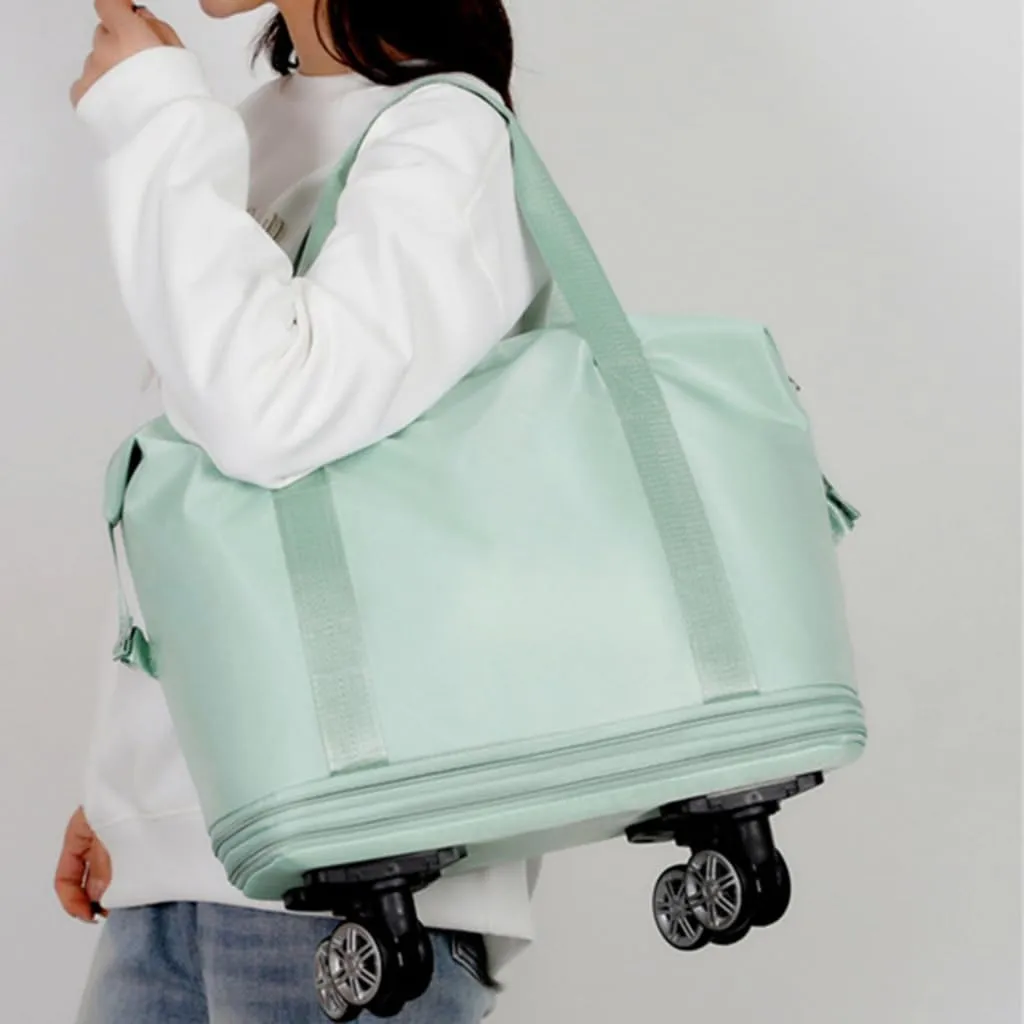 Solid Color Wheeled Rolling Sport Bag Extendable Foldable Travel Luggage Bag with Large Capacity Storage