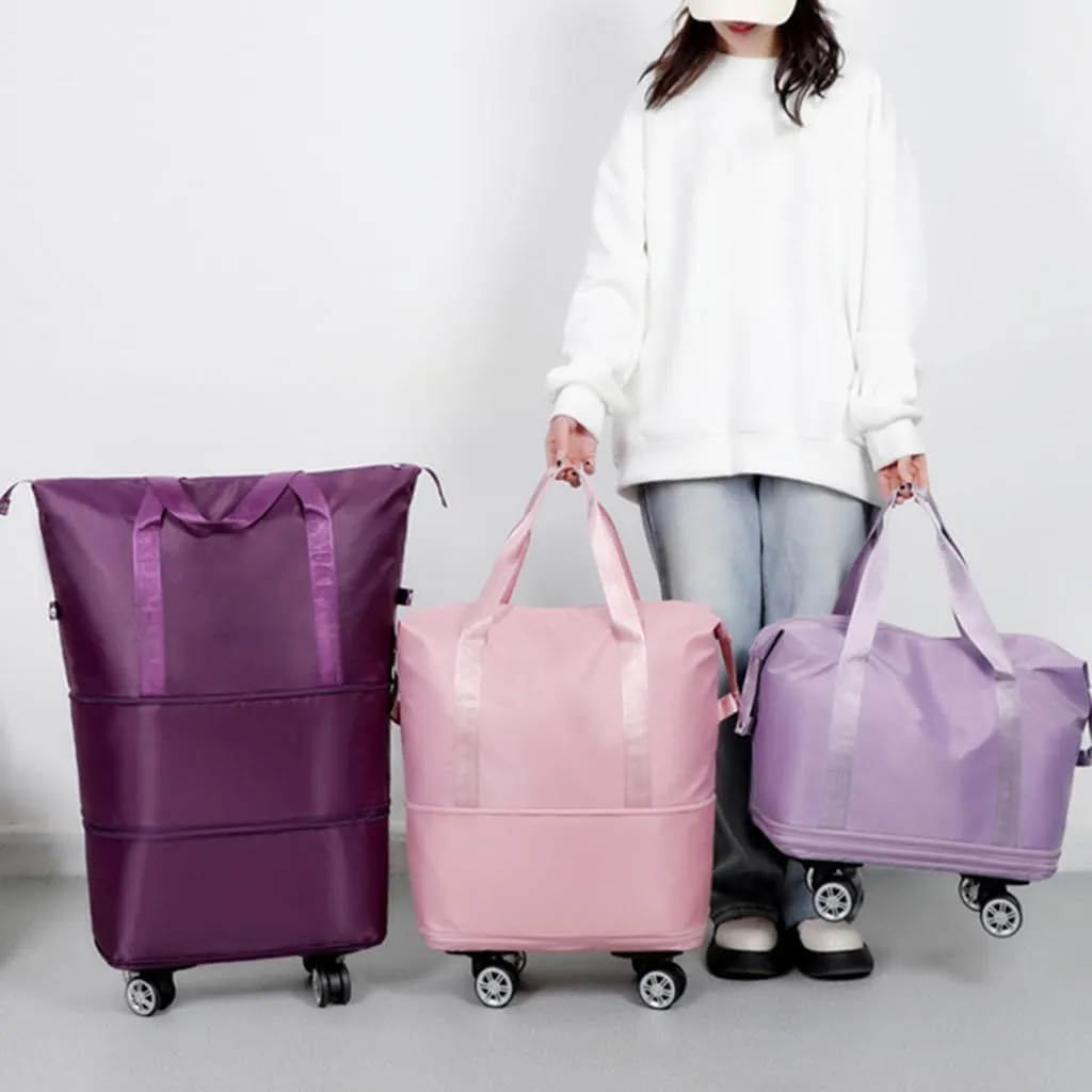 Solid Color Wheeled Rolling Sport Bag Extendable Foldable Travel Luggage Bag with Large Capacity Storage