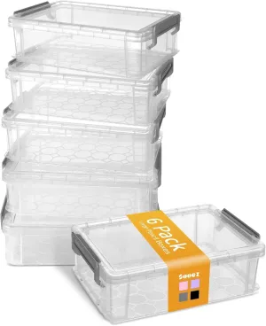 Sooez 6 Pack Extra Large Pencil Box, Plastic Pencil Case Crayon Box Bulk, Clear Marker Organizer Plastic Containers with Lid, Stackable Storage Boxes for Craft, Pen, Art, Back to School Supplies, Grey