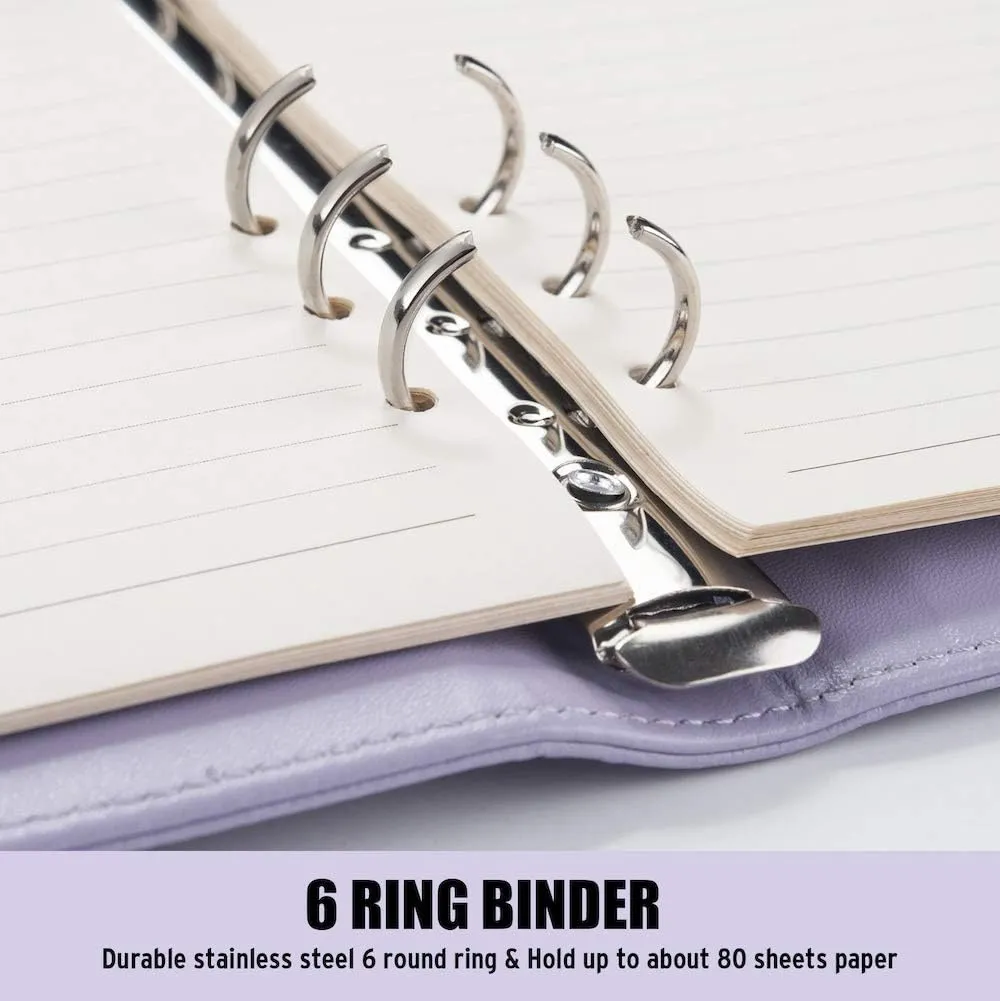 Sooez A5 Notebook Photocard Binder, 6 Ring Planner, Stylish Loose Leaf Personal Organizer Cover with Magnetic Buckle, PU Leather Binder Women with Macaron Colors (Mint Blue)