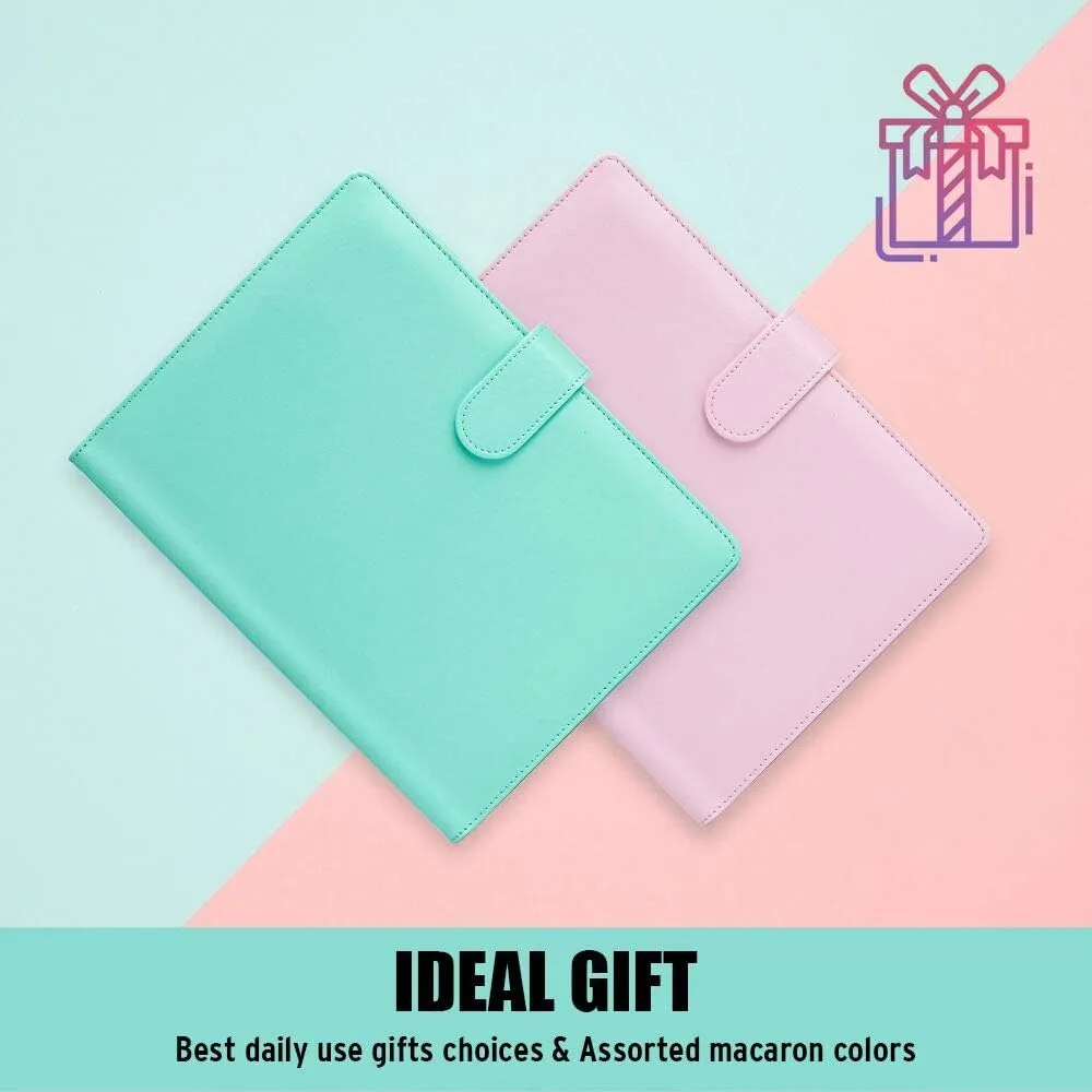 Sooez A5 Notebook Photocard Binder, 6 Ring Planner, Stylish Loose Leaf Personal Organizer Cover with Magnetic Buckle, PU Leather Binder Women with Macaron Colors (Mint Blue)