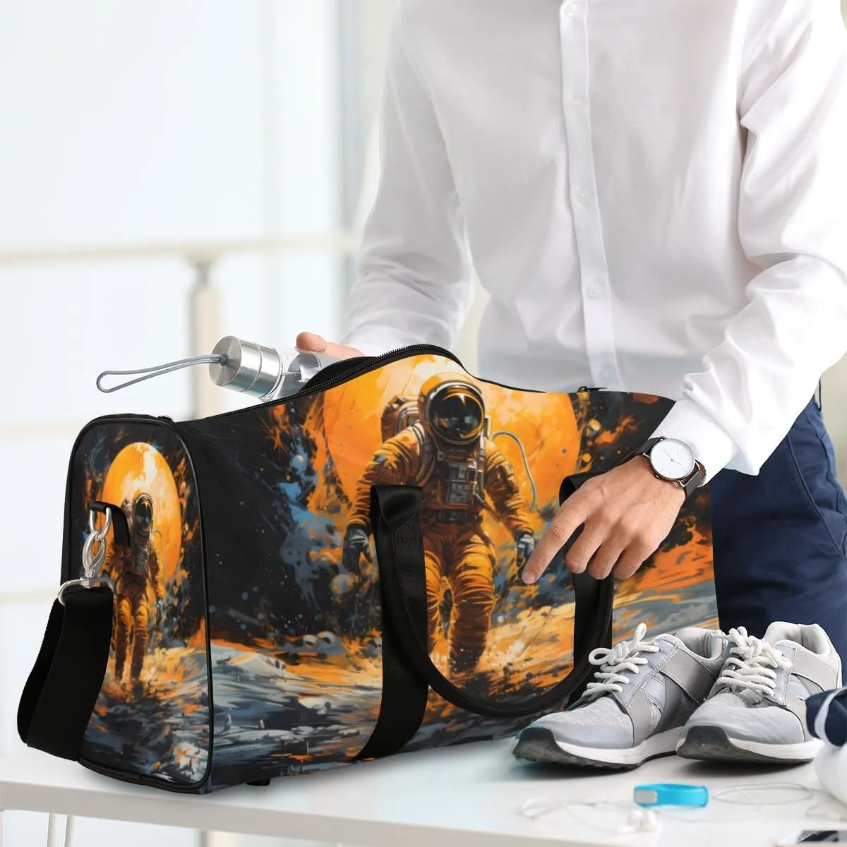 Space Astronaut Travel Duffle Bag for Women Men Gym Duffel Foldable Bag Waterproof Weekender Cool Mens Duffle Tote