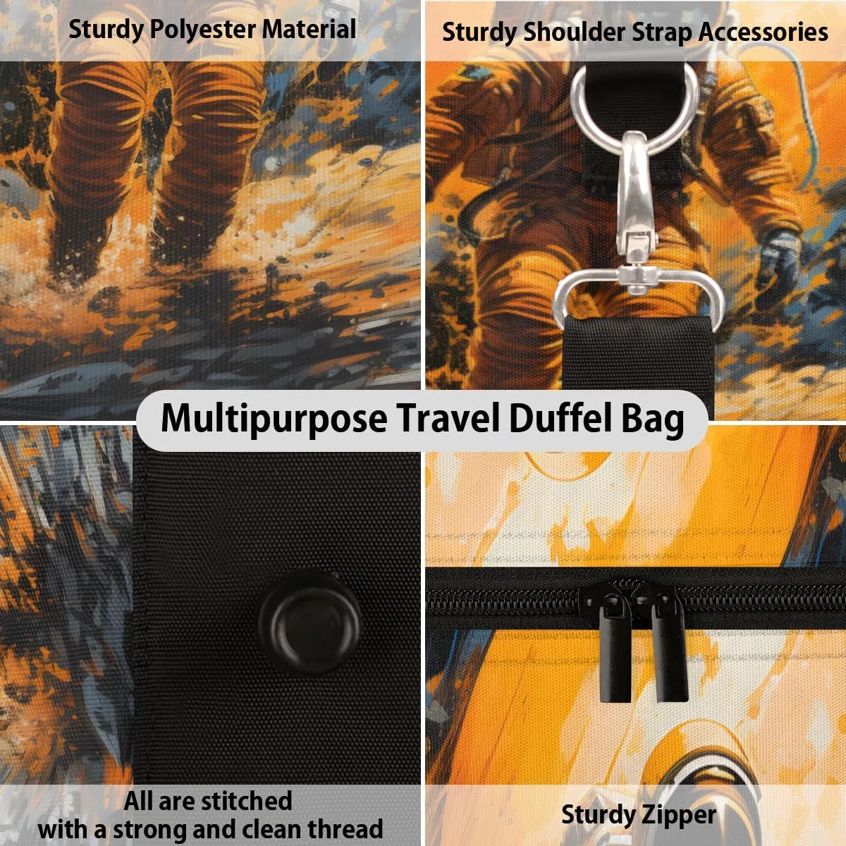 Space Astronaut Travel Duffle Bag for Women Men Gym Duffel Foldable Bag Waterproof Weekender Cool Mens Duffle Tote