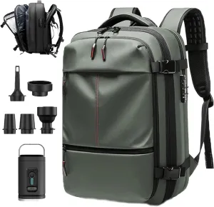 Space Vac Pro Backpack, 60l Expandable Vacpack Backpack with Pump, Anti Theft, Vacuum Travel Backpacks, Flight Approved (Green)