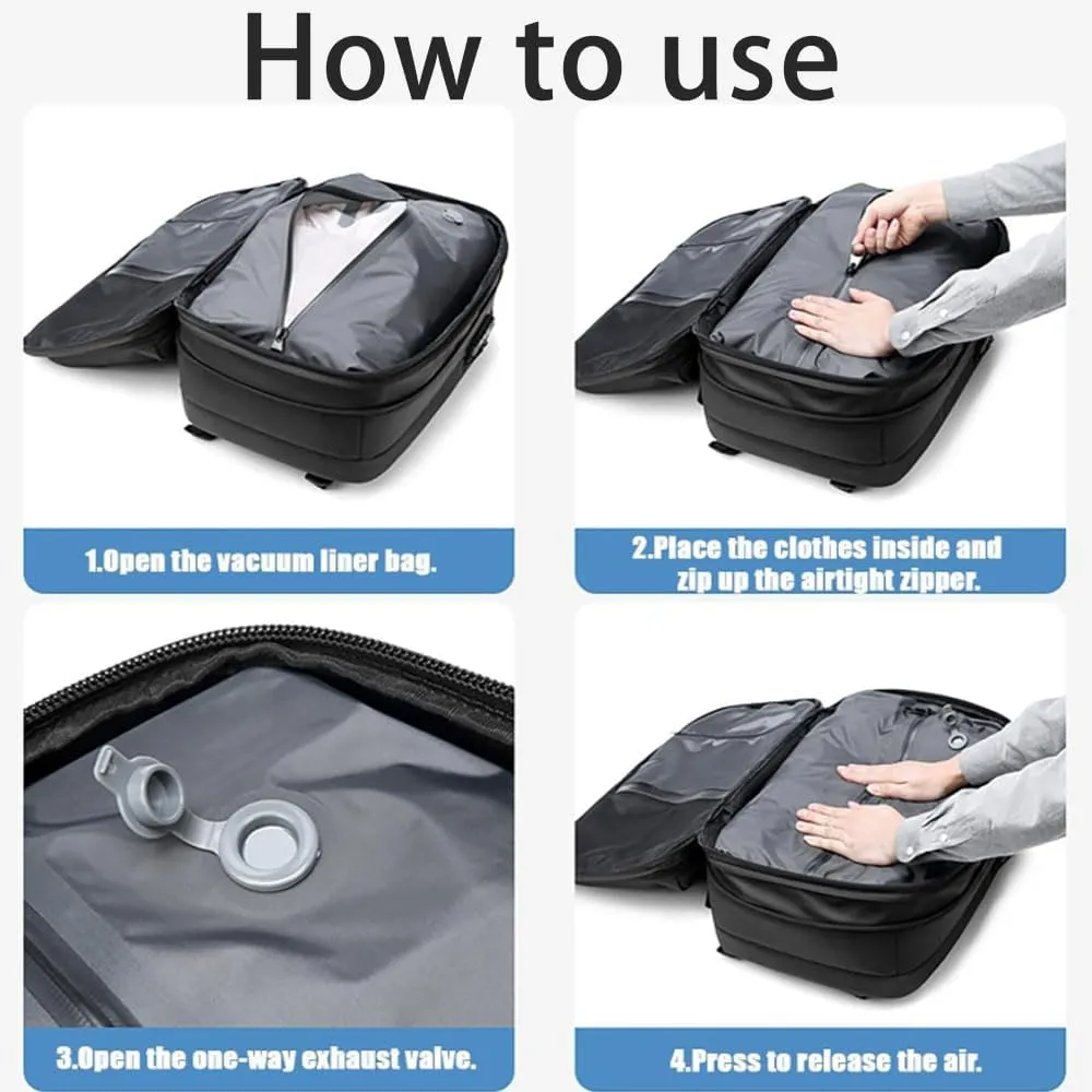Space Vac Pro Backpack, Spacevac Pro Backpack, with Vacuum Seal Compression, 17”Laptop Vacuum Backpacks Travel with TSA Lock (NO Pump, A)