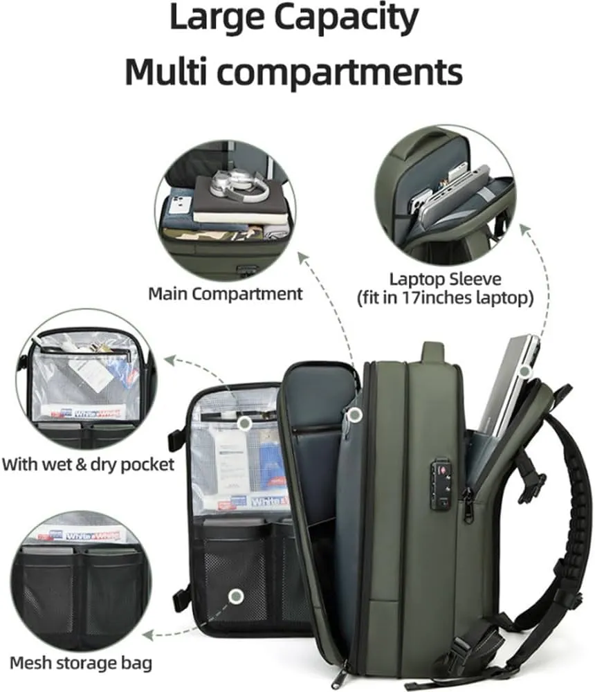 Space Vac Pro Backpack, Spacevac Pro Backpack, with Vacuum Seal Compression, 17”Laptop Vacuum Backpacks Travel with TSA Lock (Pump, Green)
