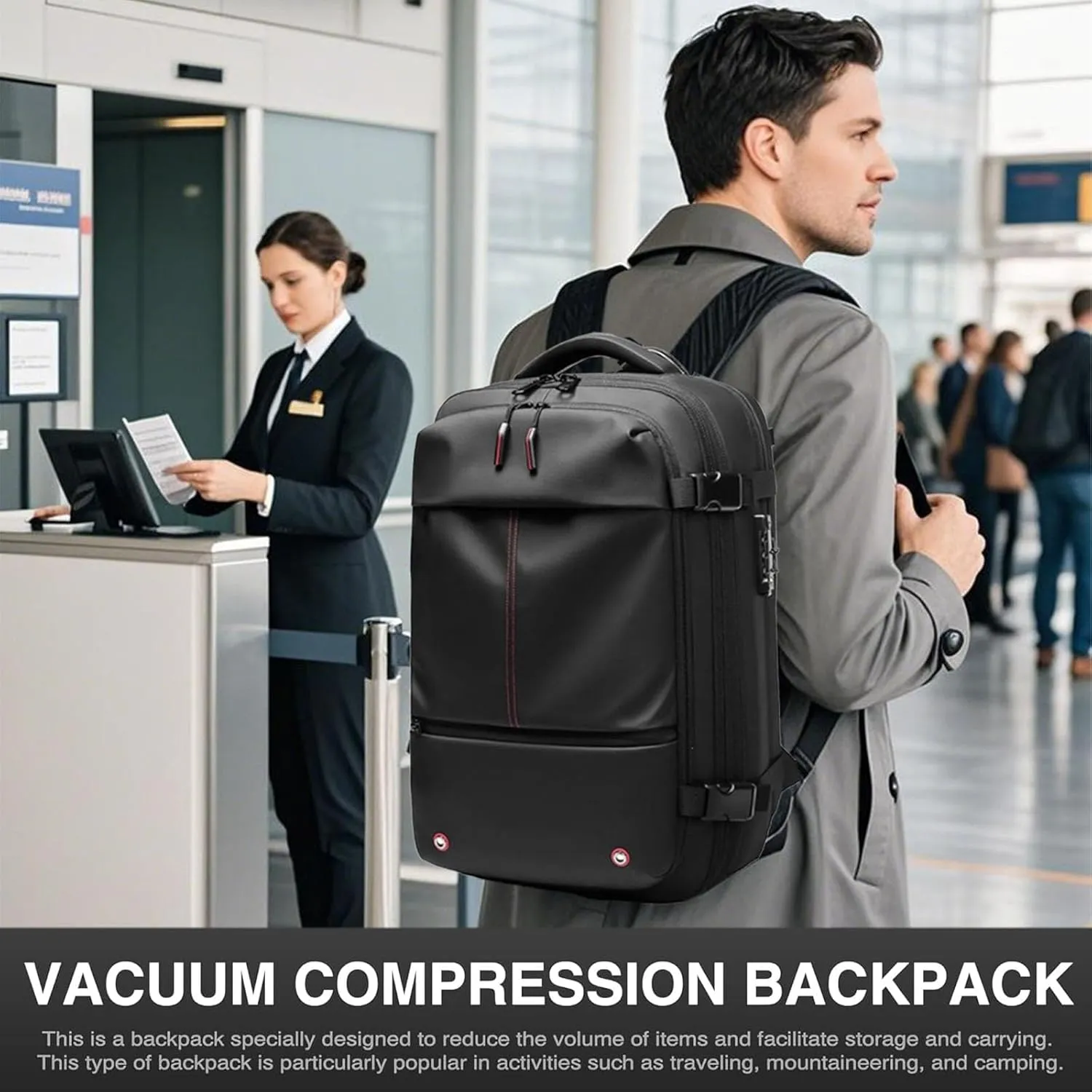 Space Vac Pro Backpack, Spacevac Pro Backpack, with Vacuum Seal Compression, 17”Laptop Vacuum Backpacks Travel with TSA Lock (Pump, Green)