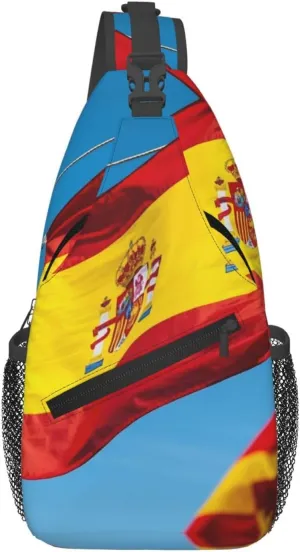 Spain Flag Print Men's and Women's Crossbody Bags, Casual and Fashionable Single Shoulder Backpacks,Suitable for Hiking Chest Bags