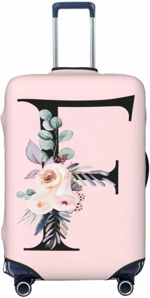 Spandex Travel Luggage Cover Cute Pink Suitcase Protector Bag,Black Letter F With Boho Floral Flowers Leaves Anti-Scratch,Dust-Proof Washable Suitcase Sleeve For Kid Adult,Xl (For 29-32 Inch Luggage)