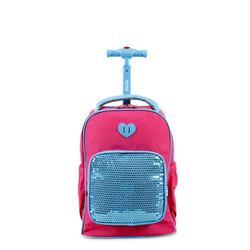 Sparkle 15 Inch Kids Rolling Backpack / Carry On in Pink