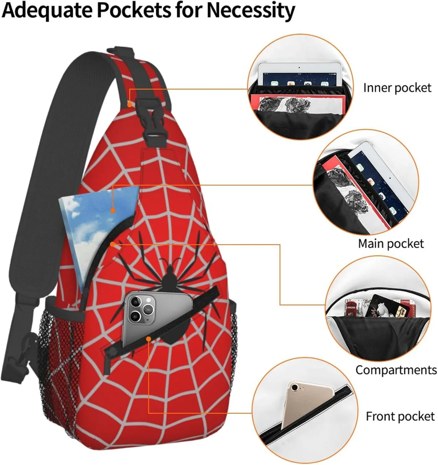 Spider Web Pattern Sling Backpack Crossbody Bag, Chest Bag Daypack for Outdoors Hiking Traveling