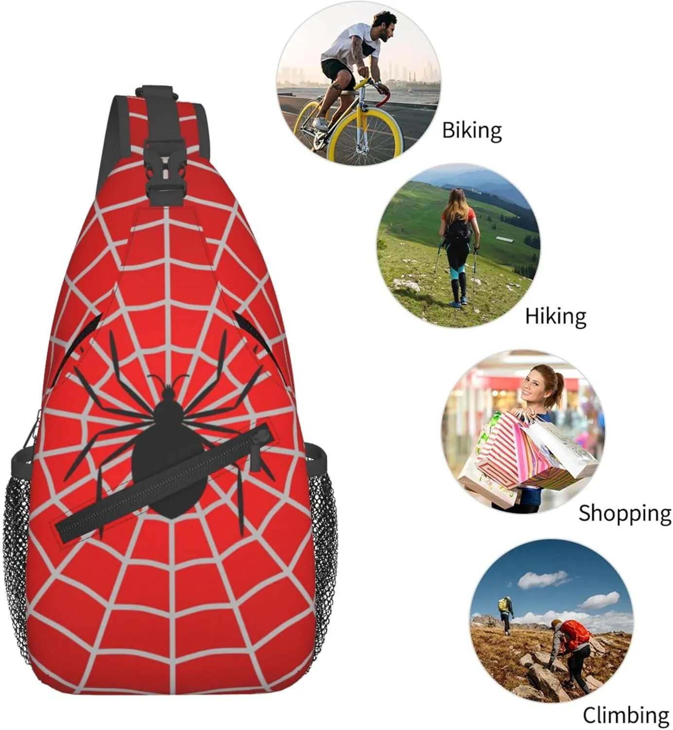 Spider Web Pattern Sling Backpack Crossbody Bag, Chest Bag Daypack for Outdoors Hiking Traveling