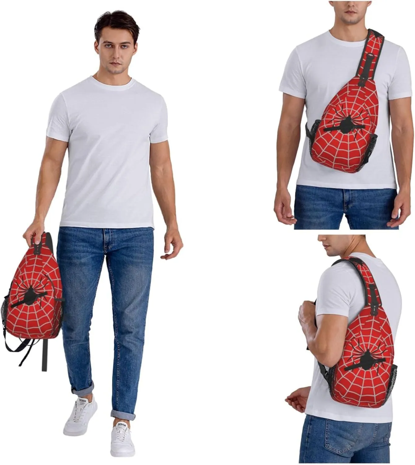 Spider Web Pattern Sling Backpack Crossbody Bag, Chest Bag Daypack for Outdoors Hiking Traveling