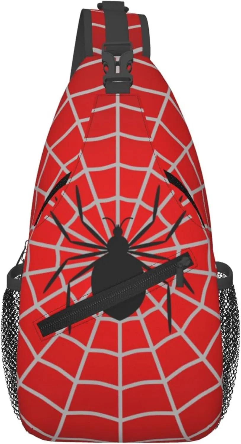 Spider Web Pattern Sling Backpack Crossbody Bag, Chest Bag Daypack for Outdoors Hiking Traveling