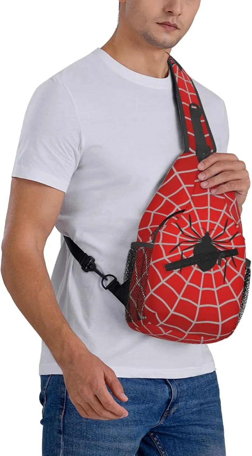 Spider Web Pattern Sling Backpack Crossbody Bag, Chest Bag Daypack for Outdoors Hiking Traveling