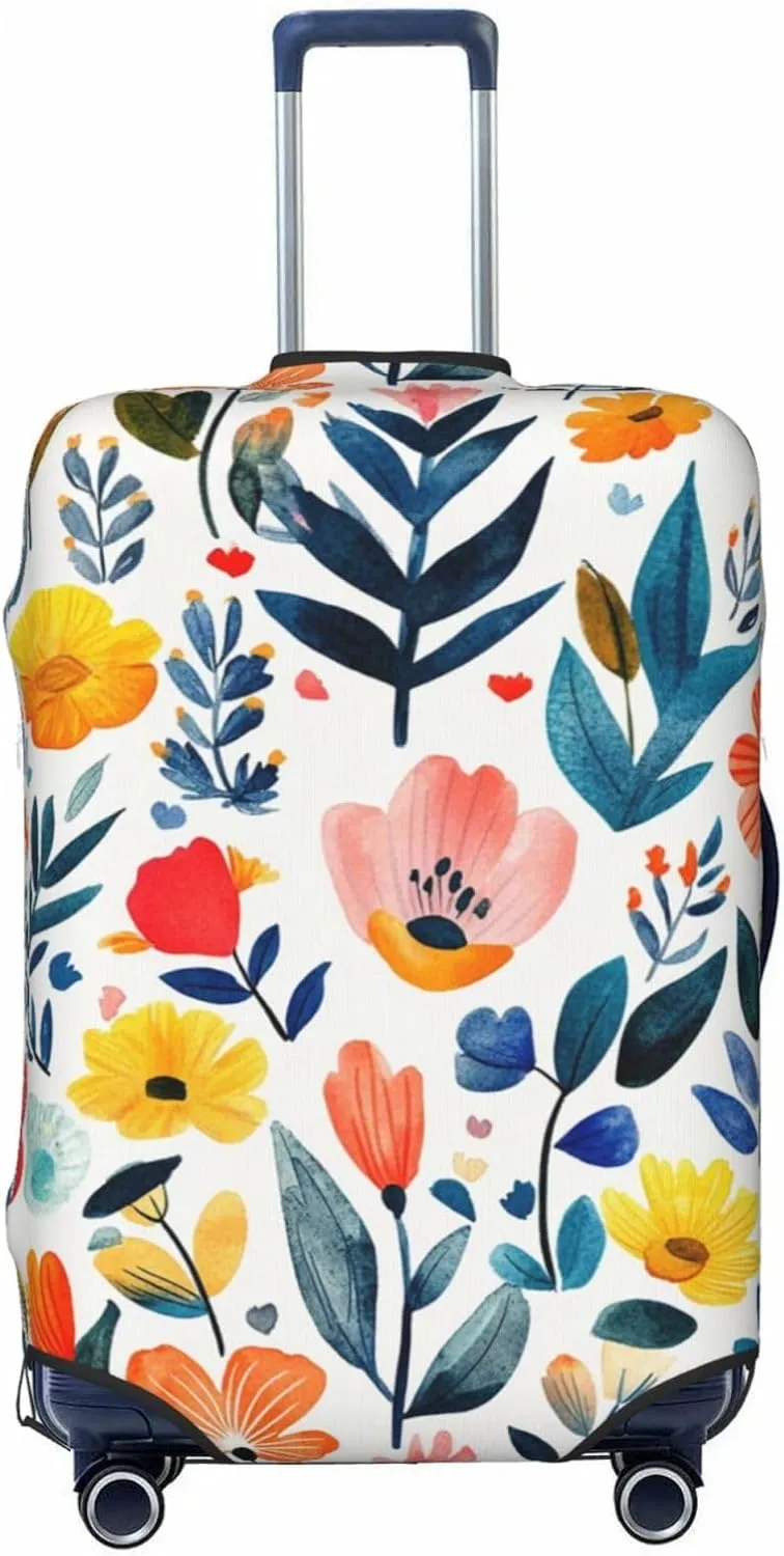 Spring Flowers Leaves Travel Suitcase Cover, Washable Suitcase Cover S - Fits 18-21 inch luggage(No Suitcase)