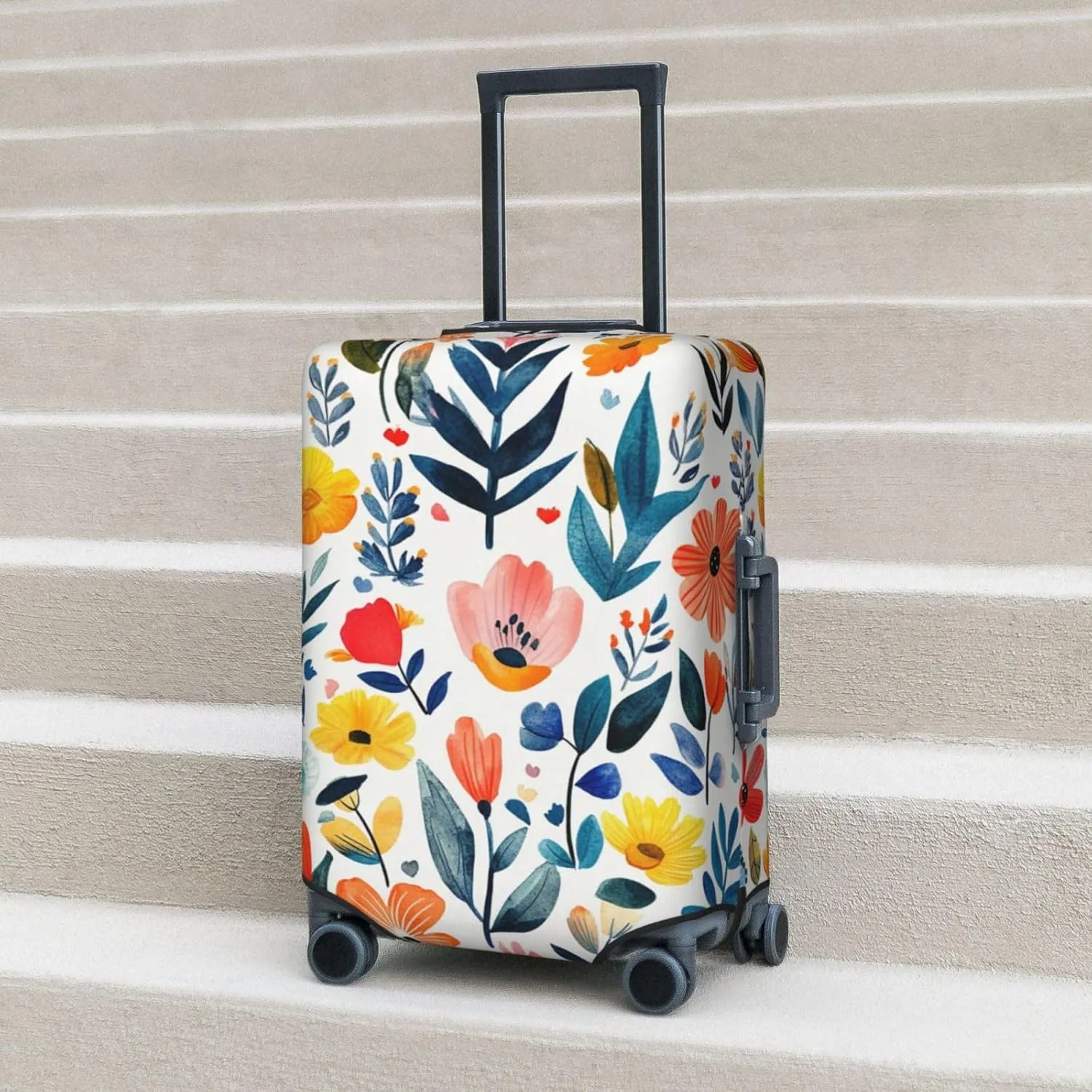 Spring Flowers Leaves Travel Suitcase Cover, Washable Suitcase Cover S - Fits 18-21 inch luggage(No Suitcase)