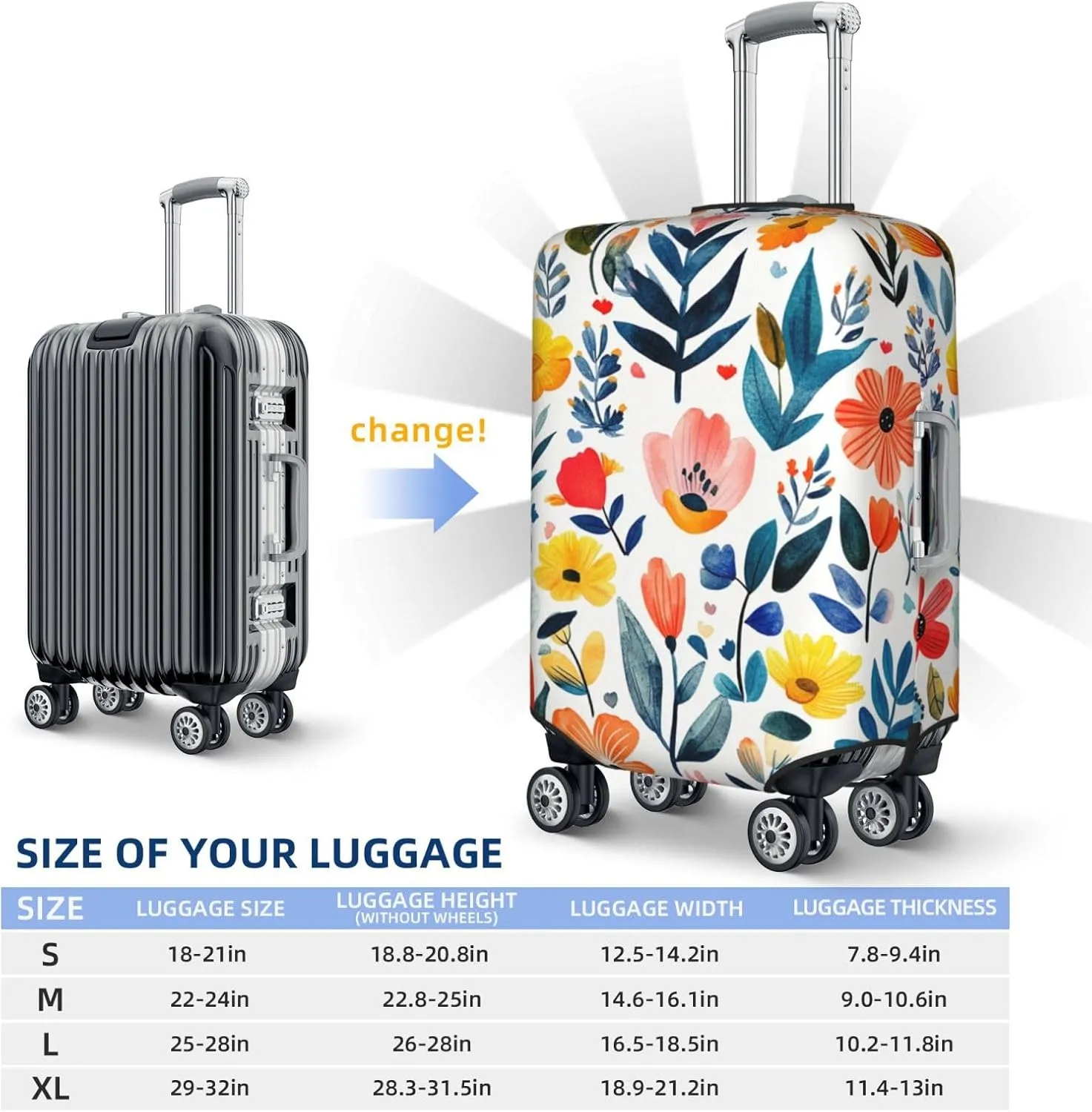 Spring Flowers Leaves Travel Suitcase Cover, Washable Suitcase Cover S - Fits 18-21 inch luggage(No Suitcase)