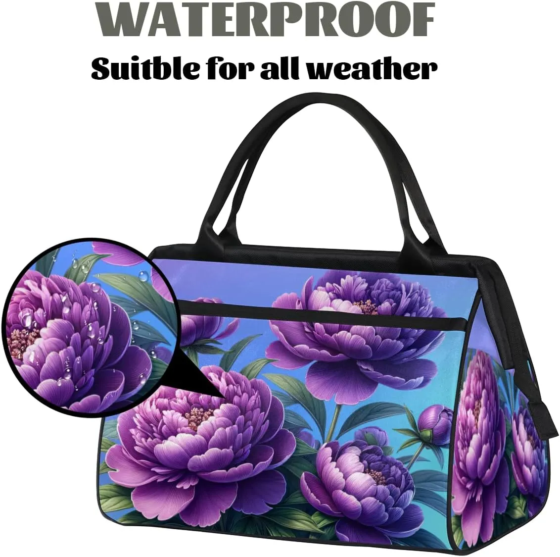 Spring Purple Floral Small Overnight Weekender Tote Bag for Women Men Foldable Travel Duffel Bags Lightweight Sports Gym Bag Waterproof Carry On Luggage Weekender Bag for Traveling Gifts