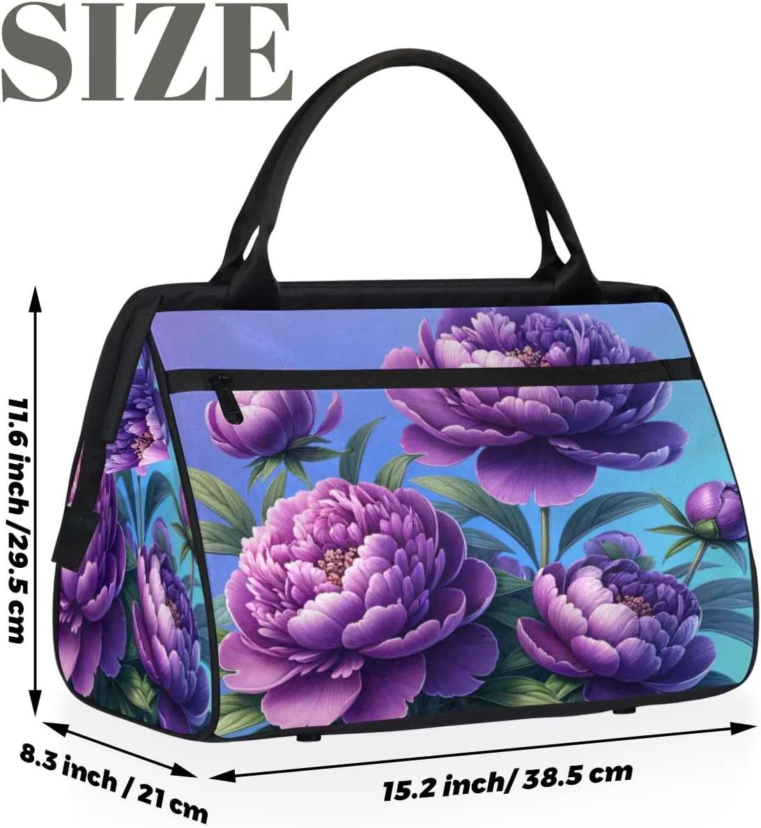 Spring Purple Floral Small Overnight Weekender Tote Bag for Women Men Foldable Travel Duffel Bags Lightweight Sports Gym Bag Waterproof Carry On Luggage Weekender Bag for Traveling Gifts