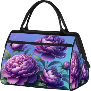 Spring Purple Floral Small Overnight Weekender Tote Bag for Women Men Foldable Travel Duffel Bags Lightweight Sports Gym Bag Waterproof Carry On Luggage Weekender Bag for Traveling Gifts