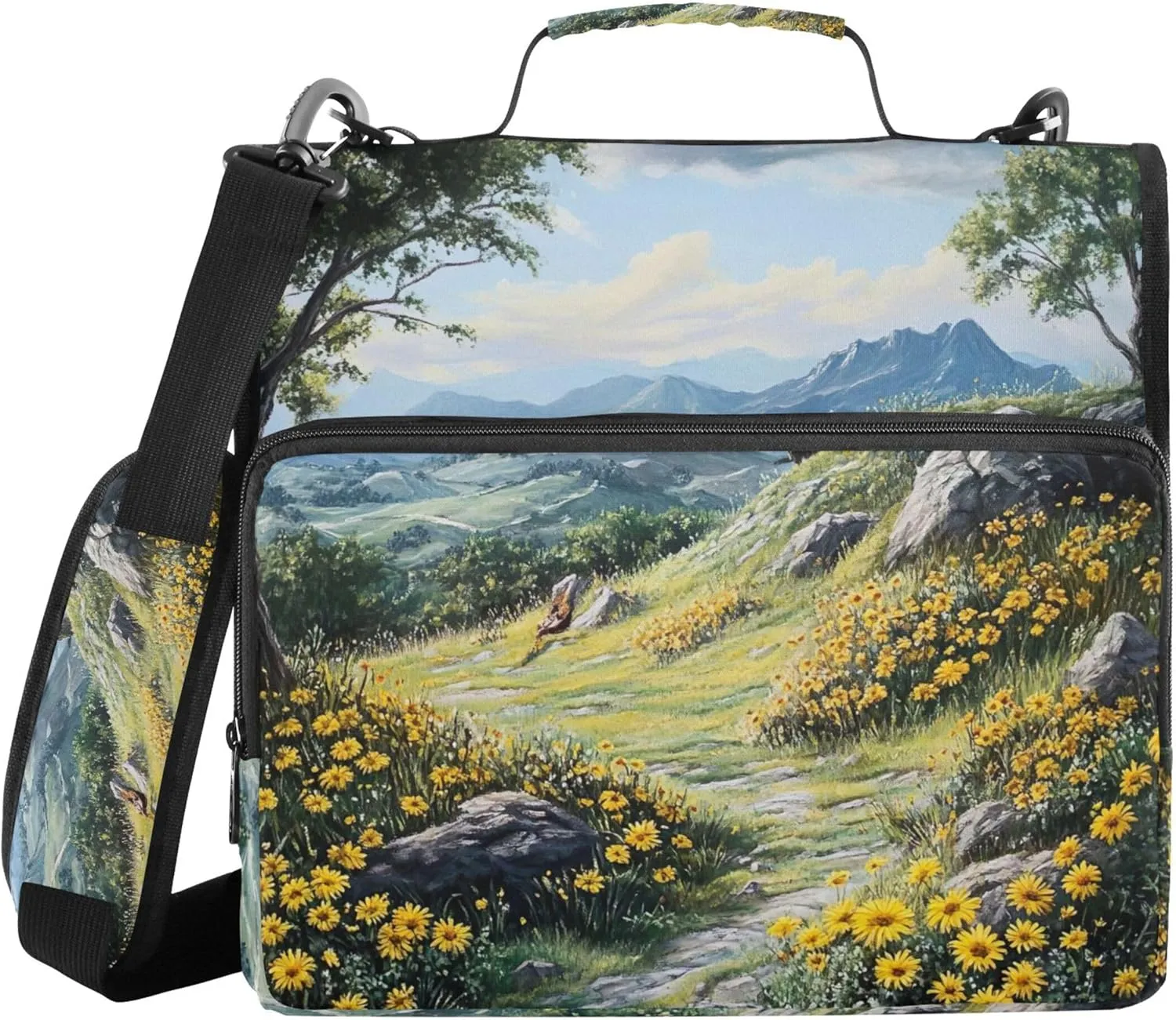 Spring Scenic Landscape Zippered Binder Organizer 3 Ring Binders 1.5 Inch D Ring School Binders Bag with Shoulder Strap Portfolio Hold 500 Sheets Holder