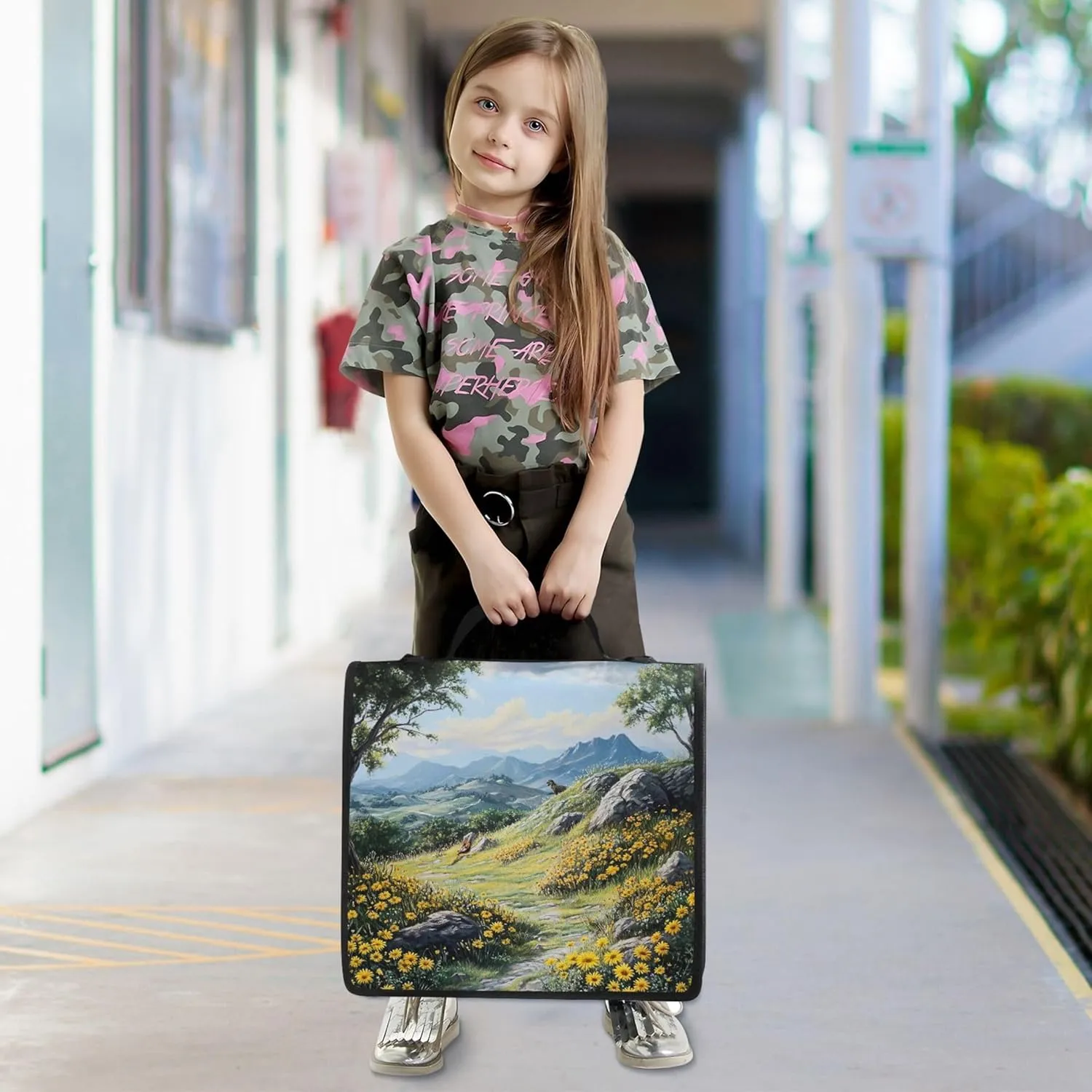 Spring Scenic Landscape Zippered Binder Organizer 3 Ring Binders 1.5 Inch D Ring School Binders Bag with Shoulder Strap Portfolio Hold 500 Sheets Holder