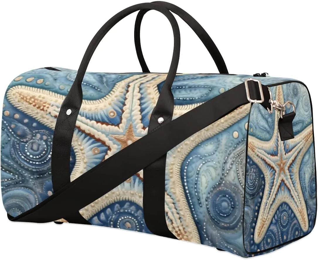 Starfish Theme Travel Duffle Bag for Women Men Gym Duffel Foldable Bag Waterproof Weekender Nautical Coastal Duffle Tote