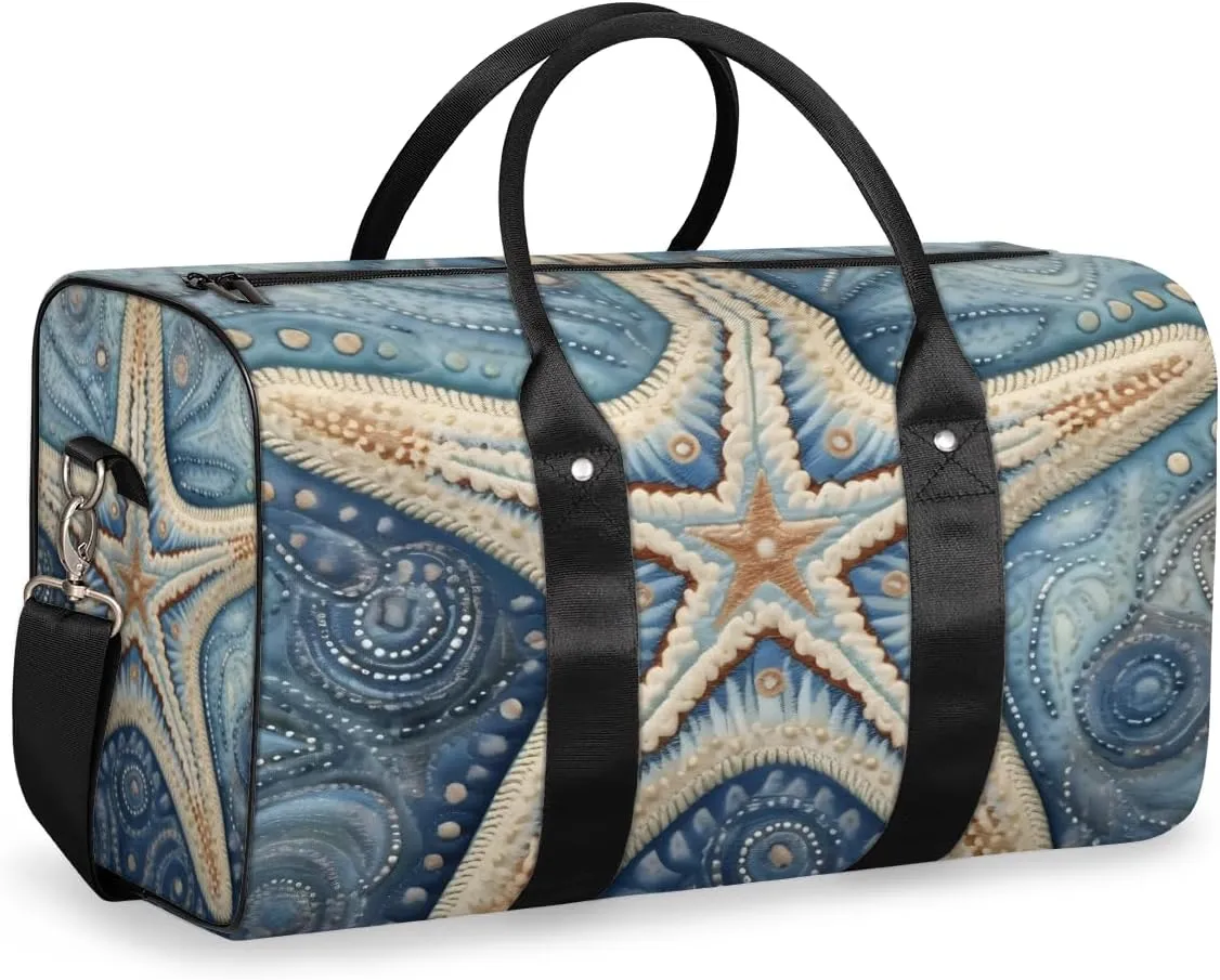 Starfish Theme Travel Duffle Bag for Women Men Gym Duffel Foldable Bag Waterproof Weekender Nautical Coastal Duffle Tote