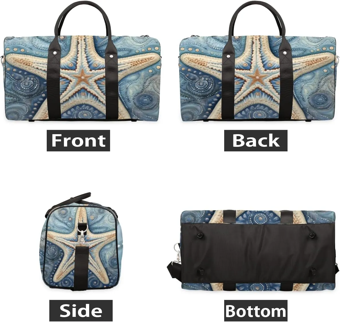 Starfish Theme Travel Duffle Bag for Women Men Gym Duffel Foldable Bag Waterproof Weekender Nautical Coastal Duffle Tote