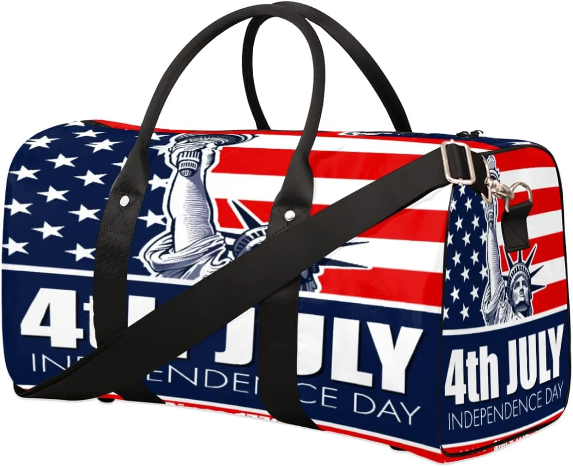 Statue Of Liberty American Flag Travel Duffel Bag, Foldable Sport Gym Tote Bag, Waterproof Weekender Overnight Bag with Shoulder Strap, Carry On Luggage Handbag for Men and Women (Liberty)