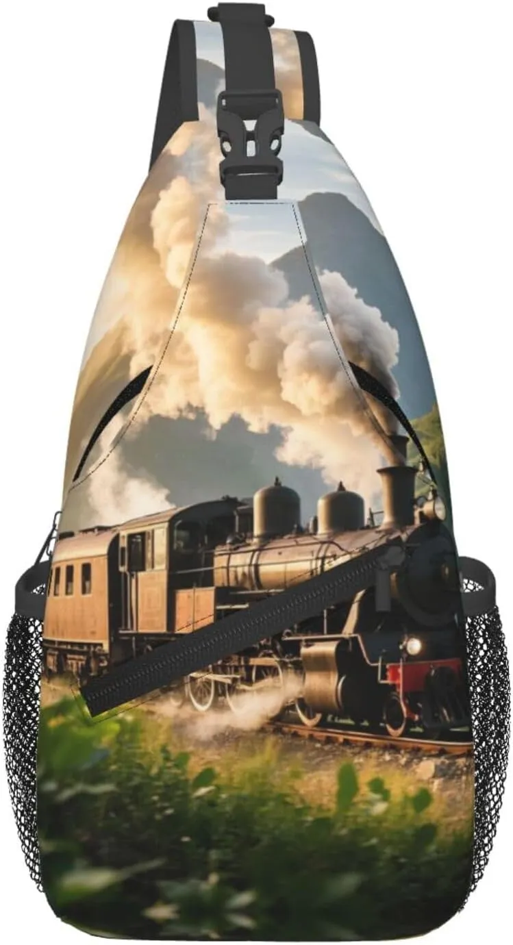 Steam Locomotive Train Print Men's and Women's Crossbody Bags, Casual and Fashionable Single Shoulder Backpacks,Suitable for Hiking Chest Bags