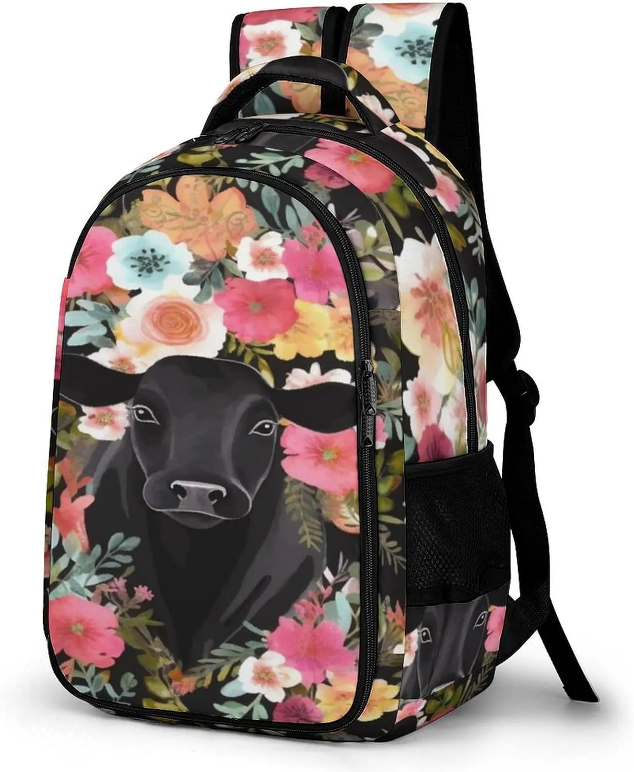 Steer Floral Travel Backpack Adjustable Computer Bag Casual Travel Daypack Satchel Backpack Unisex