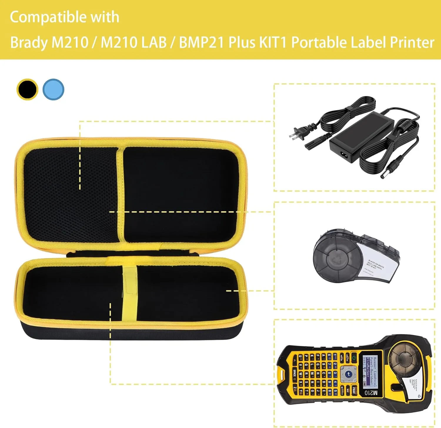 Storage Case Compatible with Brady M210 / M210 LAB / BMP21 Plus KIT1 Portable Label Printer (Blue Case)