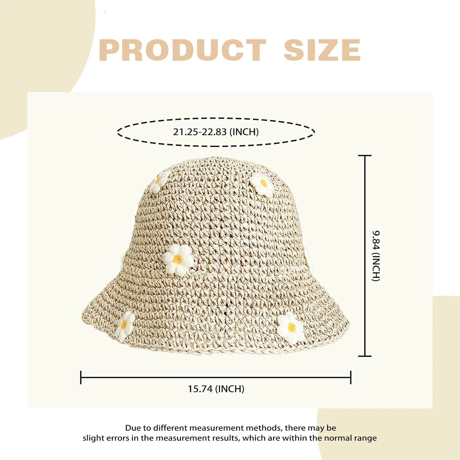 Straw Bucket Hat for Women Foldable Sun Hat Wide Brim Flower Beach Hat Floppy Bucket Hat