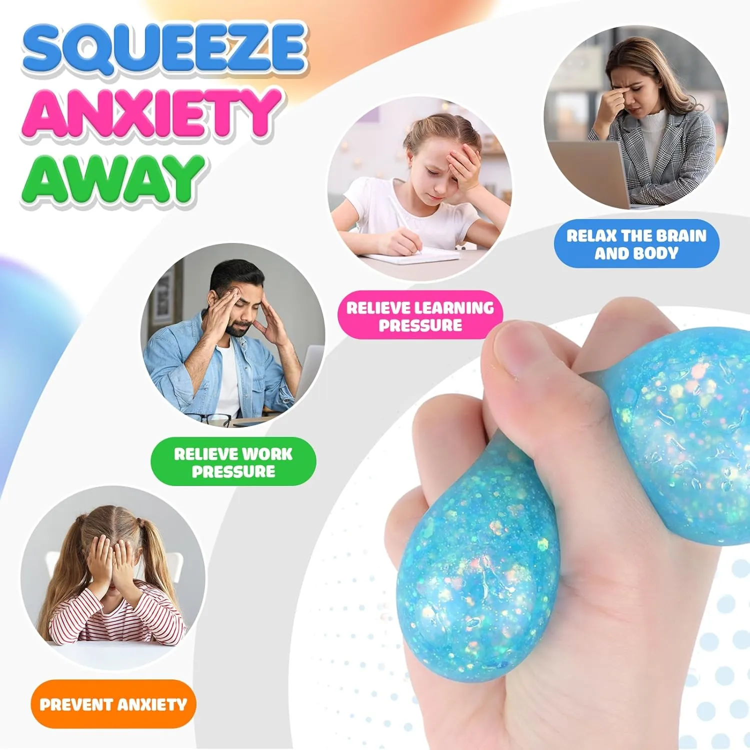 Stress Balls Fidget Sensory Toys: 12 Pack Squishy Stress Balls for Kids 3-12 - Hand Therapy Sensory Ball with Anxiety Pressure Relief - Squeeze Stress Toys Bulk - Classroom Prize Gift for Student