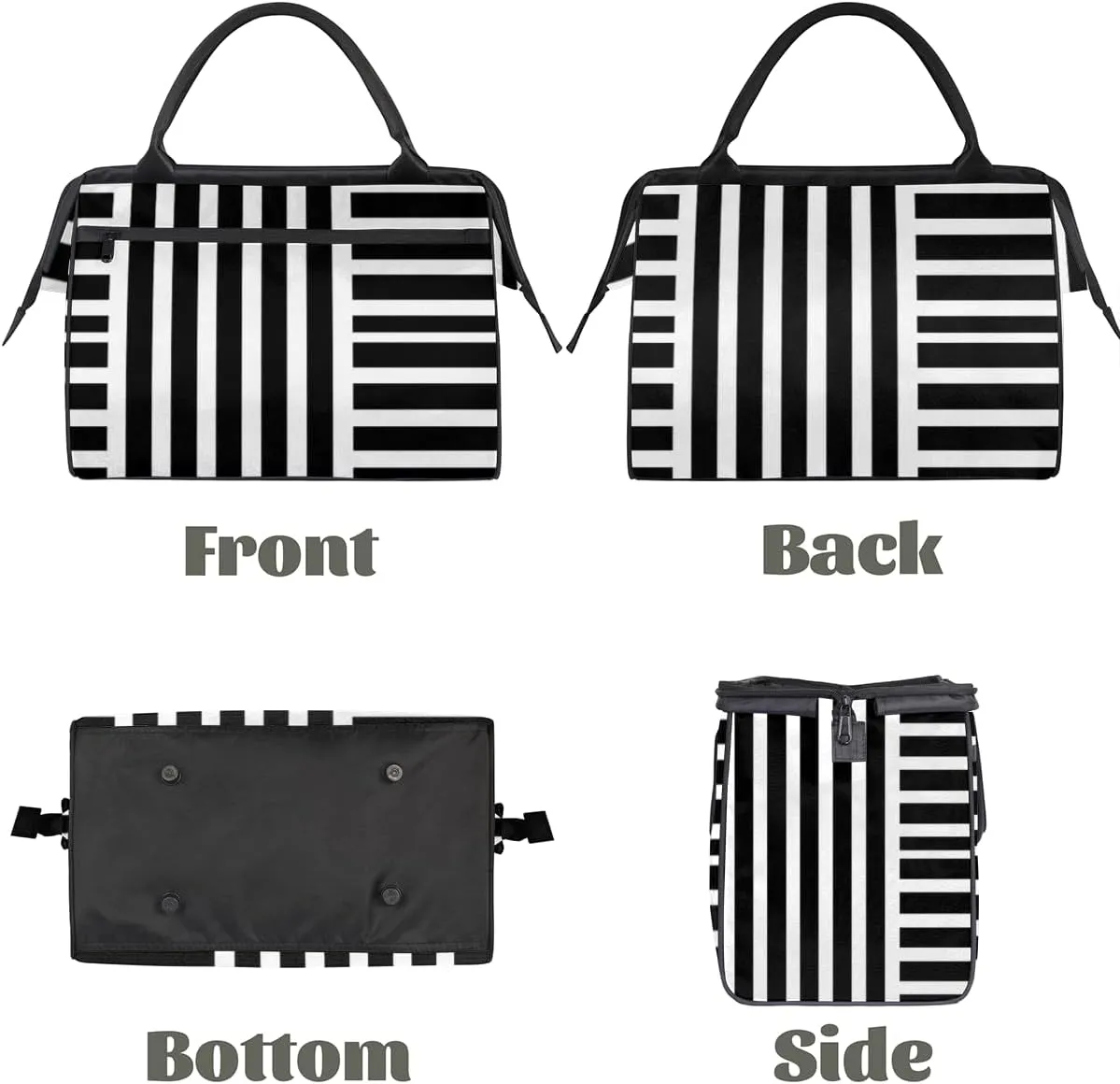 Stripes Black And White Small Overnight Weekender Tote Bag for Women Men Foldable Travel Duffel Bags Lightweight Sports Gym Bag Waterproof Carry On Luggage Weekender Bag for Traveling Gifts