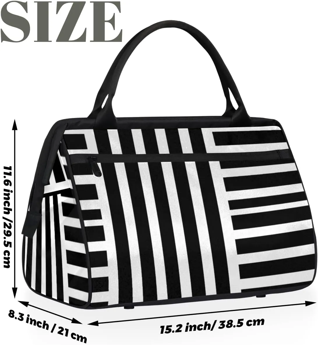 Stripes Black And White Small Overnight Weekender Tote Bag for Women Men Foldable Travel Duffel Bags Lightweight Sports Gym Bag Waterproof Carry On Luggage Weekender Bag for Traveling Gifts