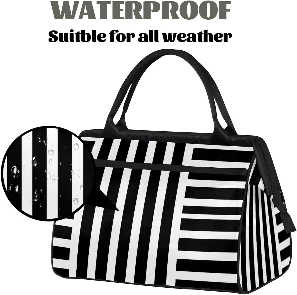 Stripes Black And White Small Overnight Weekender Tote Bag for Women Men Foldable Travel Duffel Bags Lightweight Sports Gym Bag Waterproof Carry On Luggage Weekender Bag for Traveling Gifts