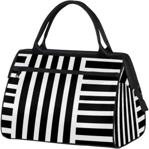 Stripes Black And White Small Overnight Weekender Tote Bag for Women Men Foldable Travel Duffel Bags Lightweight Sports Gym Bag Waterproof Carry On Luggage Weekender Bag for Traveling Gifts