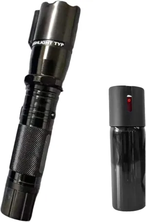 Stun Gun Flashlight and Pepper Spray Combo – Rechargeable Arc Device with LED Light and Compact Gel Spray for Daily Carry