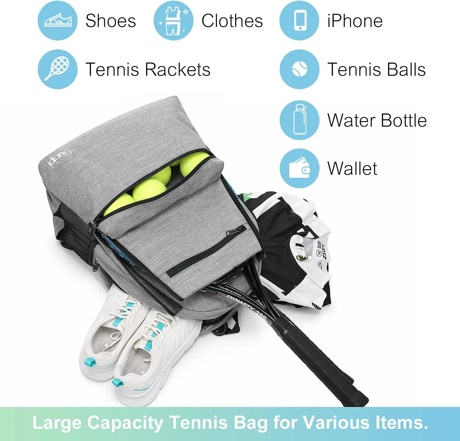 Sucipi Tennis Bag Professional Tennis Backpack for Men and Women Racket Bags Holds 2 Rackets with Ventilated Shoe Compartment