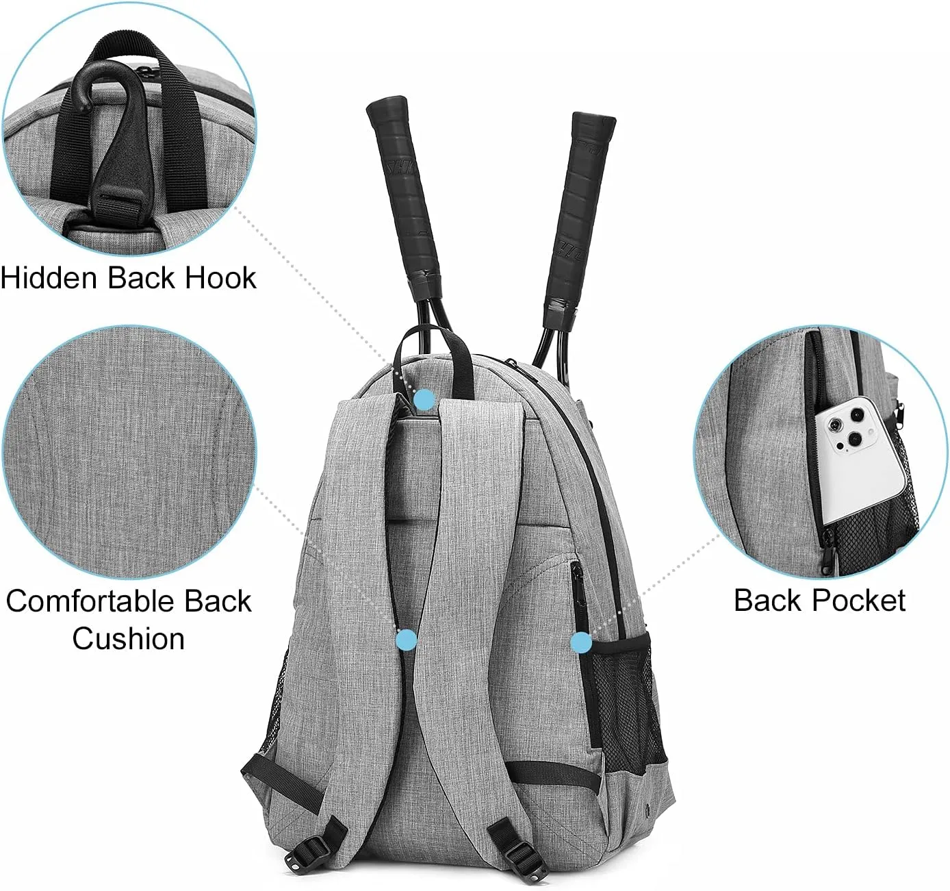 Sucipi Tennis Bag Professional Tennis Backpack for Men and Women Racket Bags Holds 2 Rackets with Ventilated Shoe Compartment