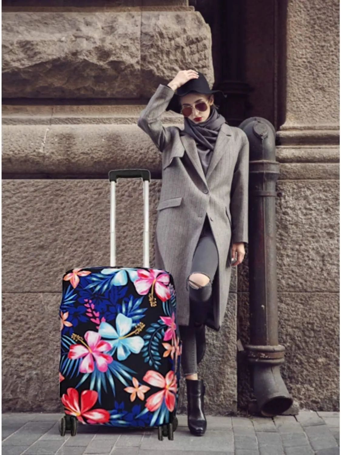 Suitcase Cover, Carry on Luggage Cover Protector - Travel Elastic Spandex Luggage Covers Fits 22 to 24 Inch Flower