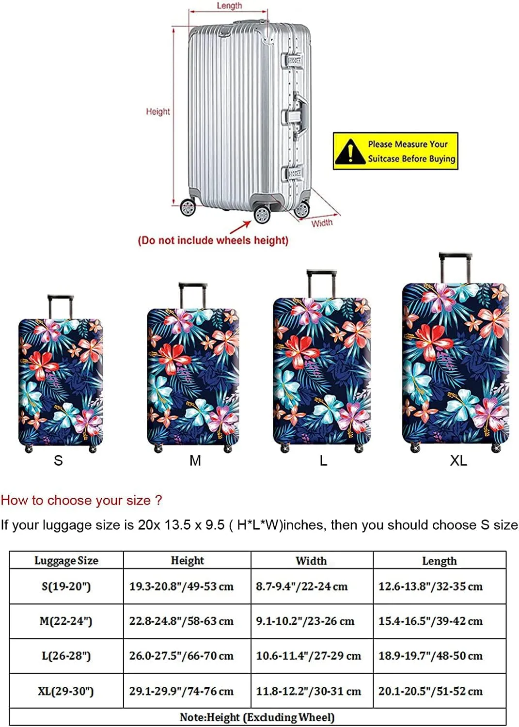 Suitcase Cover, Carry on Luggage Cover Protector - Travel Elastic Spandex Luggage Covers Fits 22 to 24 Inch Flower