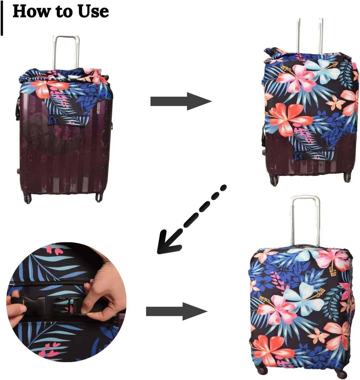 Suitcase Cover, Carry on Luggage Cover Protector - Travel Elastic Spandex Luggage Covers Fits 22 to 24 Inch Flower